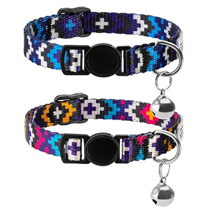 Aztec Pattern Cat Collar 2-Pack, Breakaway (Blue + Purple) - color: Blue & Purple
