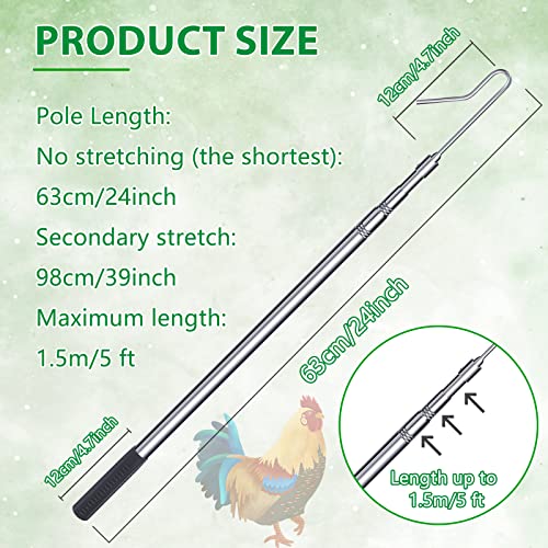 Fabbay Chicken Catcher Leg Hook Stainless Steel Retractable Long 24 to 59 Inch Chicken Grabber Leg Hook Coop Accessories Tool Pole for Poultry Turkey Geese Duck Fowl Bird Sheep Goat Farm Animal