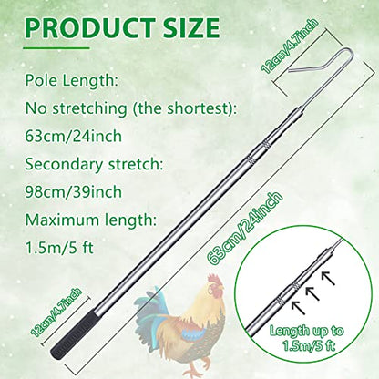 Fabbay Chicken Catcher Leg Hook Stainless Steel Retractable Long 24 to 59 Inch Chicken Grabber Leg Hook Coop Accessories Tool Pole for Poultry Turkey Geese Duck Fowl Bird Sheep Goat Farm Animal