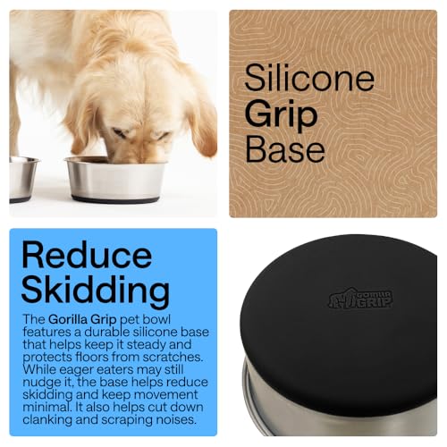 GORILLA GRIP Dog Bowls, Food Grade Stainless Steel, Set of 2, 2 Cup, Black | 304 Stainless Steel Pet Feeding Bowls Hold 16 fl oz Each, Dishwasher Safe, Rust Resistant, BPA Free Rubber Base - color: Black, size: 2 Cup (16 Oz)