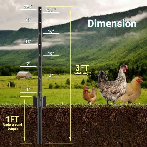 Fence Posts 3 FT, Pack of 10 Black Heavy Duty U Posts - color: Black, size: 3FT-10Pack