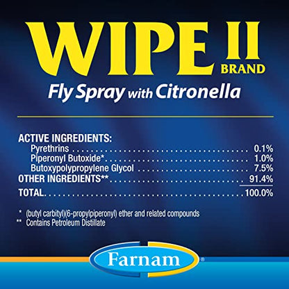 Farnam Wipe II Horse Fly Spray with Citronella, Grooming Aid and Coat Conditioner, 32 Fluid Ounces, One Quart Bottle with Trigger Sprayer (Pack of 4) - size: 32 Fl Oz (Pack of 4)