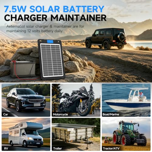 7.5W Solar Car Battery Charger 12V Portable Waterproof Solar Panel Trickle Charger Maintainer with Smart PWM for Car, Automotive, Motorcycle, Boat, Marine, RV,Trailer, Snowmobile, etc. - color: 7.5W PWM Solar Battery Charger