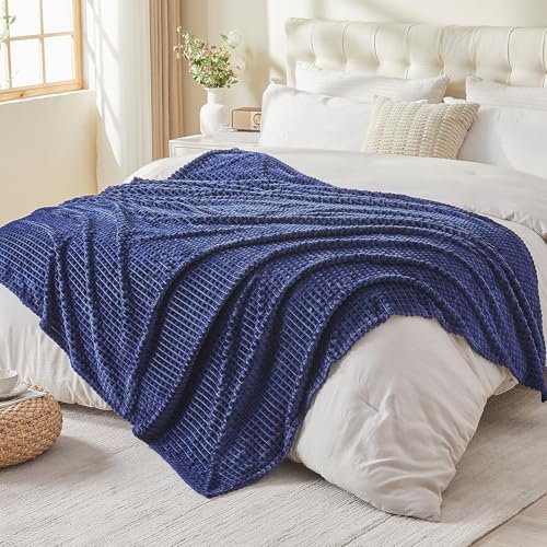 EMME Fleece Blanket, 3D Jacquard Throw Blanket for Couch and Bed, Soft Cozy and Fluffy Blankets Lightweight Luxury Flannel with Geometric Grid Design (Navy Blue, 60" x 80") - color: 17-grid-navy Blue, size: Twin