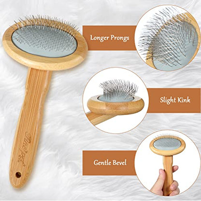 Patelai Wool Carding Brush, Bamboo Slicker with Steel Pins for Fur