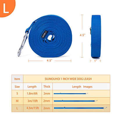 Strong Durable Nylon 15ft Long Dog Training Leash, Traction Rope, 1 Inch Wide, for Small and Medium Dog (Blue, 15 Feet) - color: Blue, size: 15 Feet