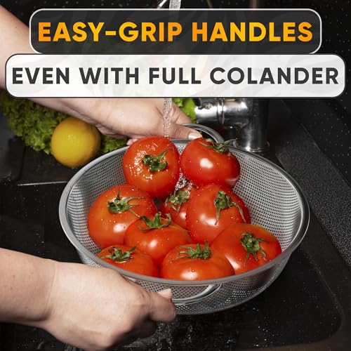 Stainless Steel Strainer for Rice With Handles, Fine Holes, 5 Qt