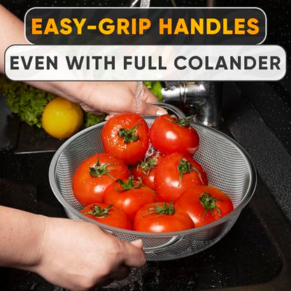 Stainless Steel Strainer for Rice With Handles, Fine Holes, 5 Qt