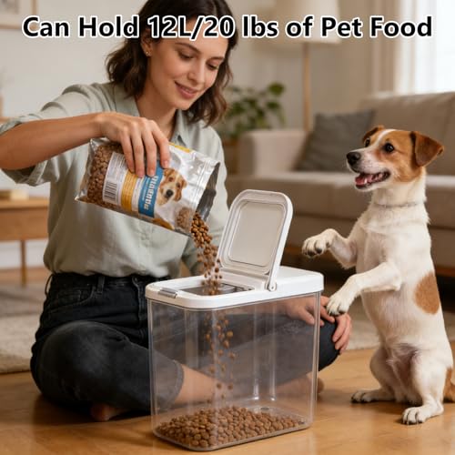 YEXEXINM Pet Food Storage Container with Lid & Scooper 10-15lbs/12L Dog Food Storage Container Clear Airtight Cat Food Storage Container BPA Free Dog Treat Container Store Dry Food for Pantry Kitchen