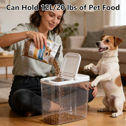 YEXEXINM Pet Food Storage Container with Lid & Scooper 10-15lbs/12L Dog Food Storage Container Clear Airtight Cat Food Storage Container BPA Free Dog Treat Container Store Dry Food for Pantry Kitchen