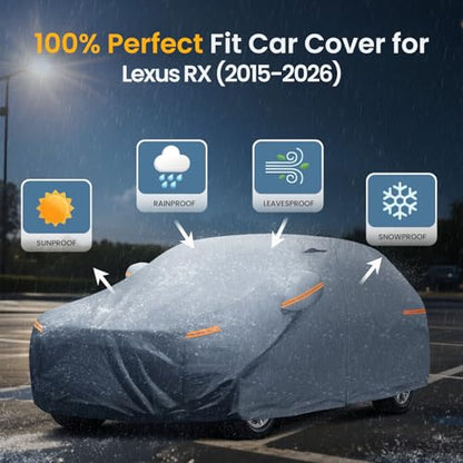 Waterproof RX350 RX 350/RX300/330/350L(2015-2026) Car Cover with Breathable Vents, [Upgrade] Premium Covers with Cotton Liner and Zipper Door,Sun Rain Snow Dust Uv Protection.(Gift with Towel) - color: Lexus, size: Custom Fit Lexus RX+Towel+Bag