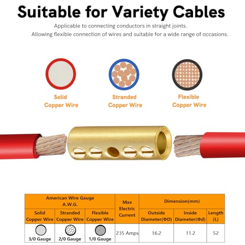 00 Gauge Wire Butt Connectors 4 PCS Brass Mechanical Butt Splice Connectors Kit 2/0 AWG Mechanical Repair Splice Kit Splice Screw Sleeves 4 PCS Mechanical Splices & 3:1 Heat Shrink Tubes - size: 00 (2/0) Gauge, style: Mechanical Splice - Bare Pure Brass