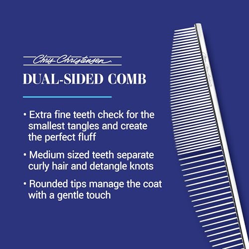 Chris Christensen 00C 6.5 in Crescent Coarse/Fine Finishing Butter Comb, Groom Like a Professional, Rounded Corners Prevent Friction and Breakage, Solid Brass Spin with Steel Teeth, Chrome Finish - size: 00C - 6.5 Inch Medium/Extra Fine