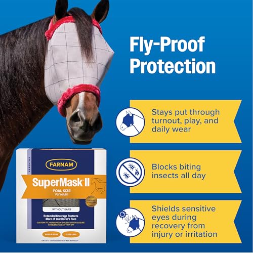 Farnam SuperMask II Horse Fly Mask Without Ears, Foal Size, Color May Vary - size: Foal