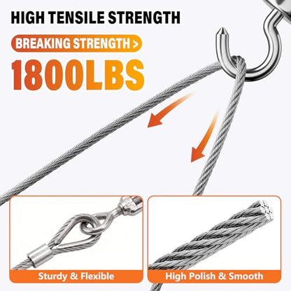1/8 Stainless Steel Cable Kit - 100ft 1/8" Wire Rope with Cutter - size: 100FT Kit