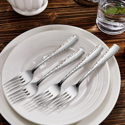 KEAWELL Premium Louis 4-Piece Hammered Salad Fork Set (4, 7.6" Salad Fork) | 18/10 Stainless Steel Salad Forks; Hammered Squared-Edge Handles; Smooth, Rounded Edges for Comfort; Dishwasher Safe - size: 7.6" Salad Fork