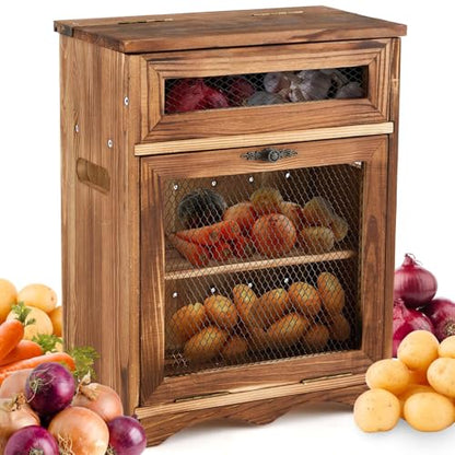 Colingmill Wooden Potato Bin, Ventilated Kitchen Counter Storage Bin