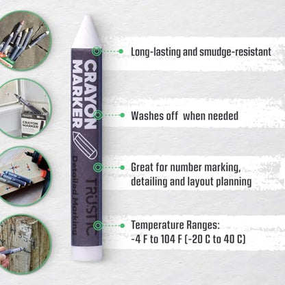 Universal Crayon Wax Marker for Industrial and Craft Detailed Marking on Lumber Metal Carton Ceramics Concrete Glass Plastic Tire, 4 x 1/2", Pack of 6 (White) - color: White
