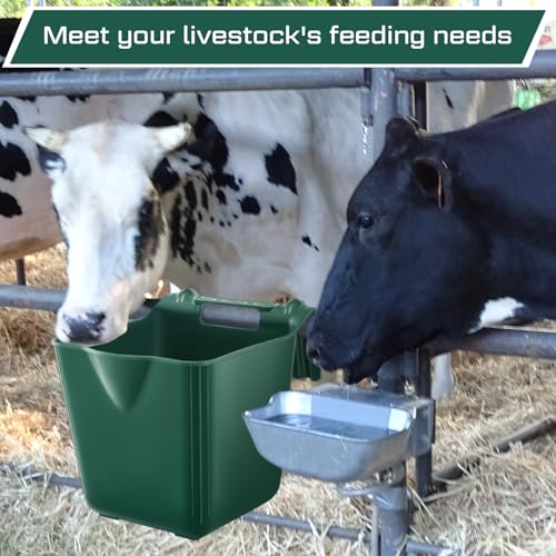 8 Pcs 15 Quart Plastic Hook Over Horse Feed Bucket for Stall Fence, Green - color: Green