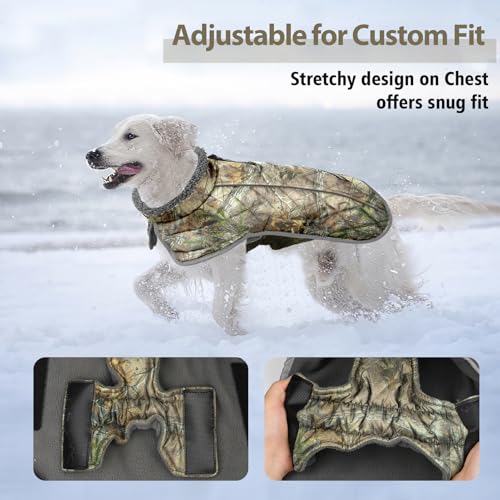 Fragralley Dog Coat Medium, Waterproof Dog Jacket with Warm Fleece Lining, Adjustable Reflective Dogs Winter Coat, Turtleneck Pet Coats for Cold Weather (Reed Camouflage M) - color: Reed Camouflage, size: Medium