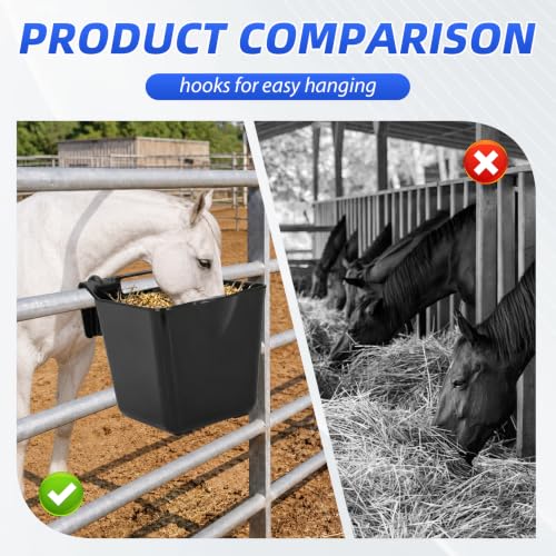 15 Quart Horse Feed Bucket, Heavy Duty Plastic Livestock Feeding Pails, Black, Pack of 6, Multipurpose Water & Feed Tubs for Horse, Pony, Goat, Farm Stable Use