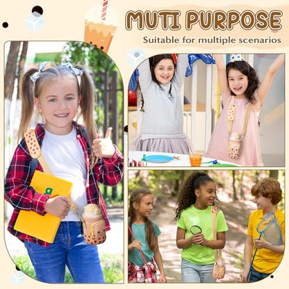 Water Bottle Carrier Bag with Strap for Kids - Water Bottle Bag Holder with Padded Strap Pocket 10/12/14/16/18Oz for Boys Girls School Walking Hiking Camping - style: Bubble Tea