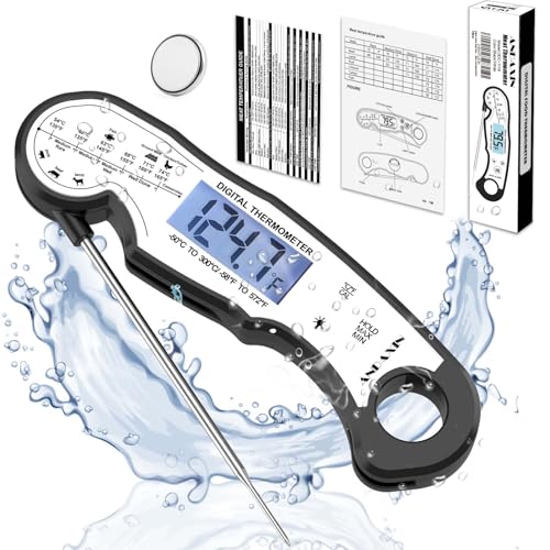 Digital Instant Read Meat Thermometer Digital for Grilling and Cooking - ANDAXIN Waterproof Ultra-Fast Thermometer with Backlight&Calibration&Foldable Probe for Kitchen,Deep Fry,BBQ,Grill-Black/White - color: Black/White