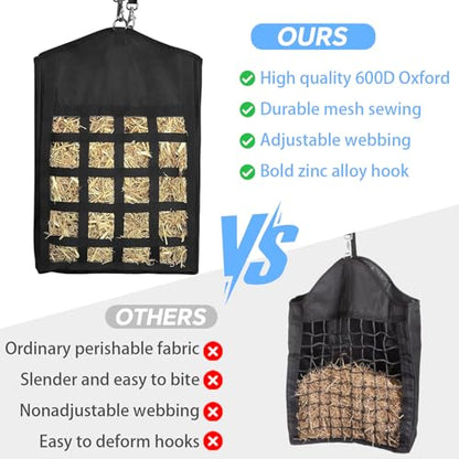 Hay Bag for Horses Goat: 3pcs Large Capacity Oxford Hay Feeder Bag with Hay Nets&Adjustable Strap - for Sheep Donkeys Cows Alpacas Ostriches or Other Farm Animals