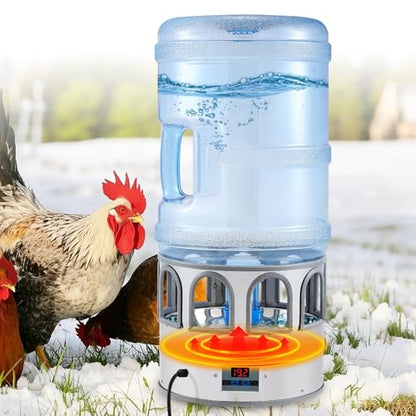 Heated Chicken Waterer 5 Gallon Adjustable Temperature for Winter | Heated Chicken Waterer with 8 Drinking Ports, Temperature Controlling for Ducks, Geese, 9.84ft Cord Length