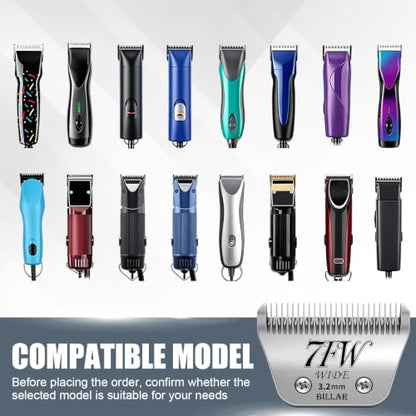 BILLAR®7FW Detachable Dog Grooming Wide Blades,Compatible with Andis,Oster A5,Wahl KM10 Series Clippers,Cut Length 1/8”(3.2mm) - size: 7FW