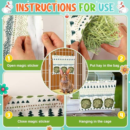 UPINS 2Pack Guinea Pig Hay Feeder Bag,Bunny Rabbit Cage Bag Hanging Holder - color: White Blue, size: 34 x 28 cm