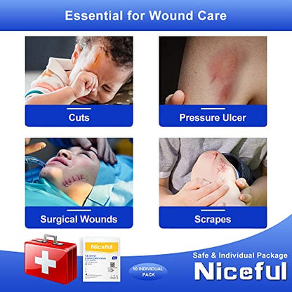 Niceful 10 Count Silicone Foam Dressing 1.6" x 2", Wound Dressing for Minor Surgical Incisions, Abrasions, Absorbent Silicone Bandages for Sensitive Skin, Small Bed Sore Bandages (Pack of 2) - size: 1.6x2 Inch (10 Pcs) (Pack of 2)