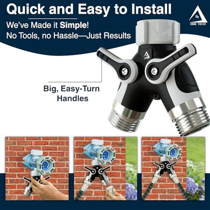 DBR Tech® Hose Splitter 2 Way, Heavy Duty Metal Connector, Two Way Garden Hose Splitter, High Flow Spigot Faucet Bib Adapter, Solid Double Y Shut Off Valve for Outdoor Gardening Hoses, Grey - color: Gray