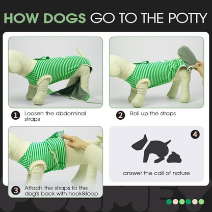 FUAMEY Dog Recovery Suit Male,Dogs Surgery Neuter Suits Puppy Spay Shirts for Female Protect Dog's Skin Anti Licking Abdominal Wounds Doggie Onesie Pet Bodysuit Alternative to Cone Green Stripes XS - color: Green Stripes, size: Xs(back:8.3-11.4in,wt:4-7lb