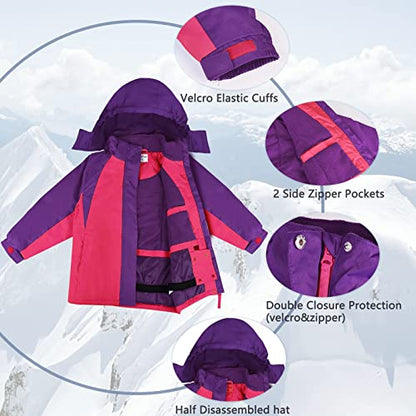 YINGJIELIDE Boy's Waterproof Ski Jacket,Kids Outdoor Snowboarding windproof Jacket,Fleece Lined Hooded,Warm Winter Snow Coat - color: Rose, size: 5-6 Years