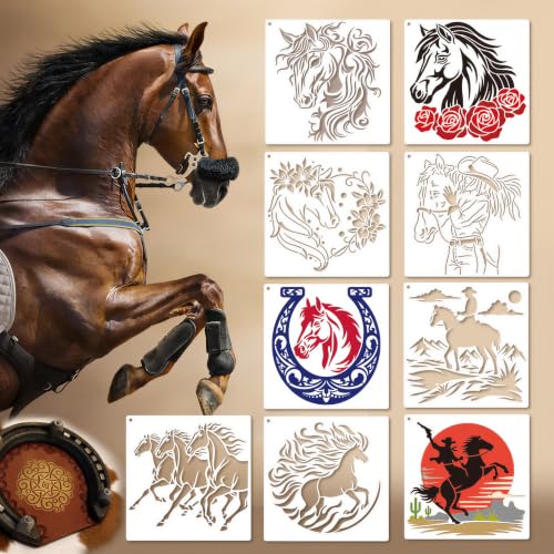 9 Horse Stencils for Stable Signs, Farmhouse Wall Art, Rider Gifts, Cards - color: Horse