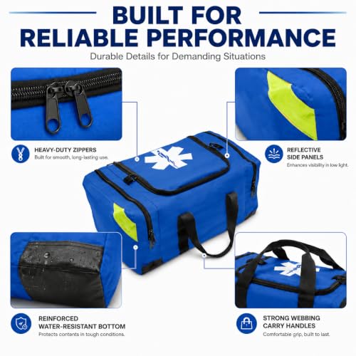 NOVAMEDIC NM-4124 Empty Trauma First Aid Medical Bag, 21"x15"x5", Multi Compartment First Responder Carrier for EMT, Paramedics, Emergency and Medical Supplies Kit, Lightweight and Durable (Blue) - color: Blue