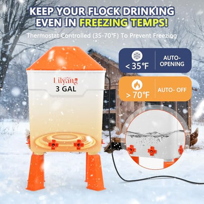 Lilyang Heated Chicken Waterer 3 Gallon, 250W Thermostat Control