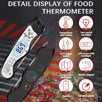 Cooking Thermometer，IP67 Waterproof Meat Thermometer Digital - color: White-2