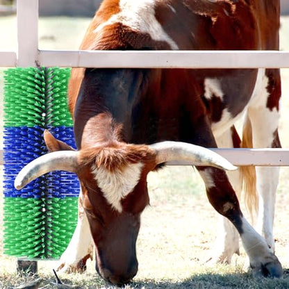 Adjustable Livestock Scratching Brush Kit — Durable Nylon Back Scratcher for Cattle, Horses & Goats with Mounting Hardware & Massaging Bristles