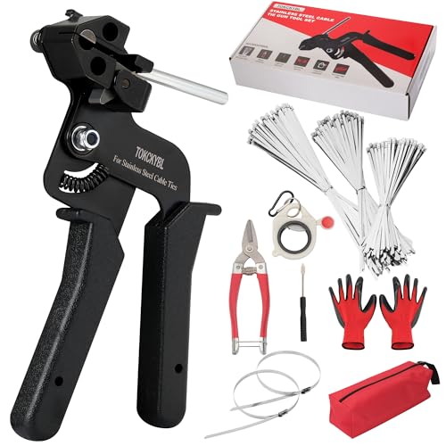 Stainless Steel Cable Tie Gun Set, Heavy Duty Metal Zip Tie Kit - color: Black