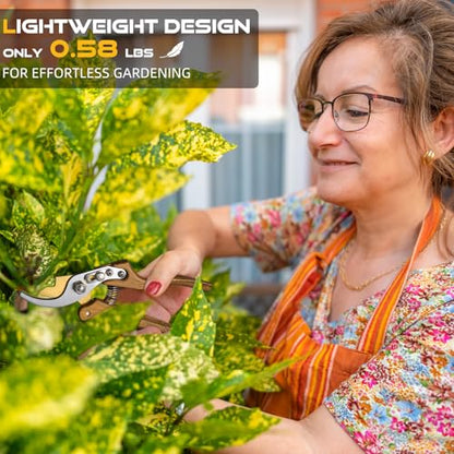 DECERK® 8.5" Premium Bypass Pruning Shears – Wood Grain Finish with Gold Titanium Blade, Japanese SK5 Steel, Balanced Ergonomic Handle for Precise Garden Trimming, Timeless Gardening Companion - style: Premium Woodgrain Clipper