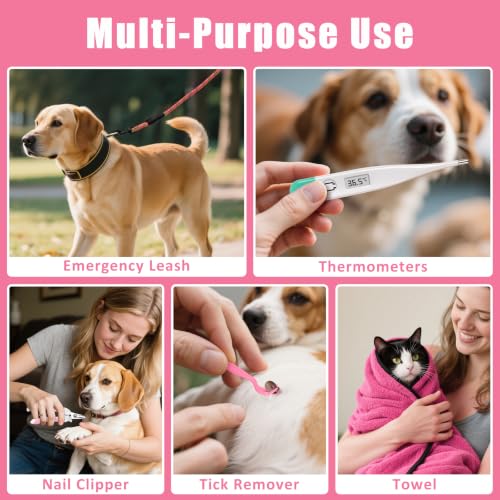 Pet First Aid Kit for Dogs - Pet Emergency Kit for Camping Hiking Traveling Hunting and Sports (Pink) - color: Pink