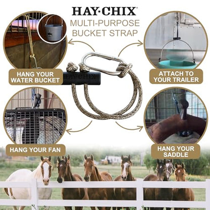 hay chix Half Bale Hay Net & Bucket Strap Bundle | 1 3/4" Holes, R. Gold