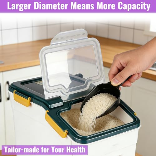 Rice Container 25 lbs Large Bulk Flour Sugar Storage Holdhouse Plastic Grain Cereal Dry Goods Bin with Spoon and Measuring Cup for Kitchen Pantry Organization - Blue - color: Blue