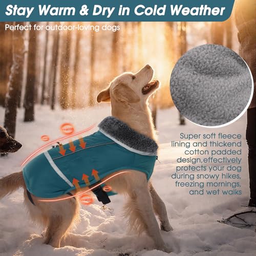 QBLEEV Warm Dog Coat, Reflective Dog Jacket, Waterproof Dogs Winter Coat - color: Aqua, size: Small