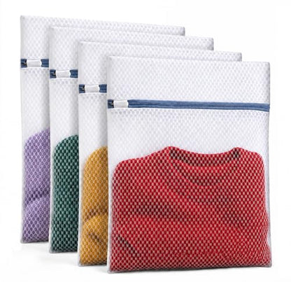 Laundry Bags 4 Pack - Rhaufein Honeycomb Mesh Laundry Bags, 11.4x15.5 Inches Medium Wash Bags for Delicates, Bras, Lingerie, Baby Clothes, Durable Zipper, Protect Garments from Snag, Tangle & Deform