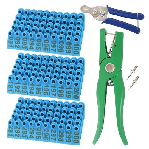 Sheep Goat Ear Tags Numbered 001-300 Plastic with Applicator Plier Tool | Livestock Ear Tags with 2 Ear Tag Pins for Sheep Goats Hogs Pigs Farm Animal Tracking Identification (Blue, 001-300) - color: Blue, size: 001-300