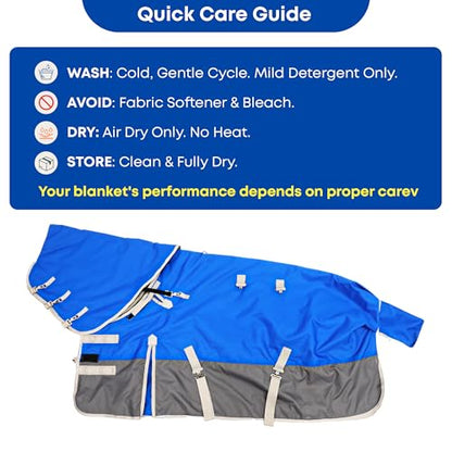 1200D Turnout Horse Blanket with Hood & Band, Medium Weight, Blue/Grey,78IN - color: Blue/Gray with Band, size: 78 IN