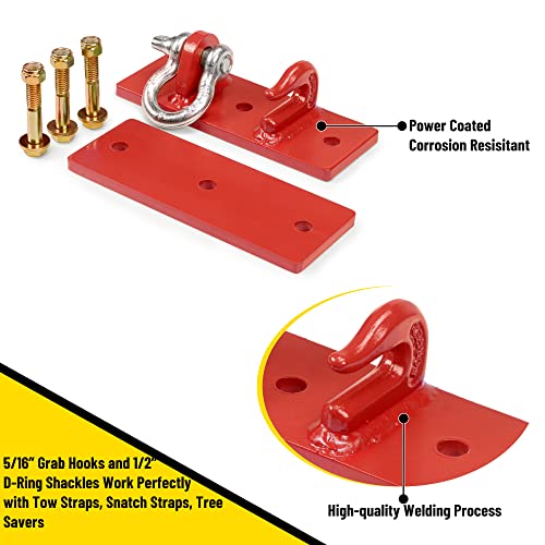 Tractor Bucket Hooks, Bolt On Clevis Mount with 1/2” Shackle, 5/16”Grab Hooks G70 Steel, Shackles Mount with Backer Plate, Heavy Duty Tow Hook for SUV RV UTV Tractors Bucket(Red) - color: Red